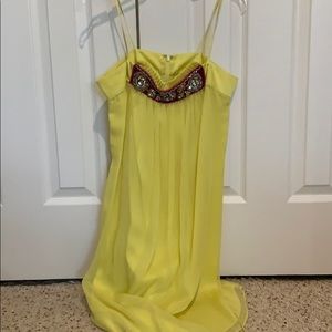 yellow dress with beaded detail